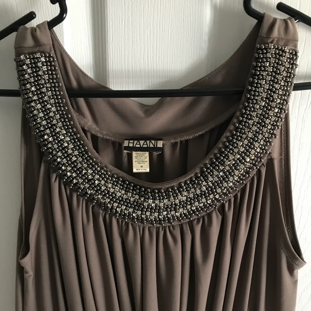 Formal mocha dress with embellished neckline NWOT